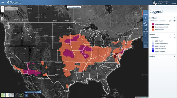 US Map showing the 36 states affected by head advisories, watches and warnings