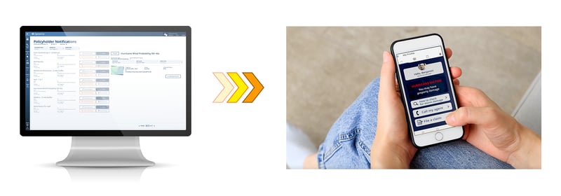 Opterrix Policyholder Notifications Interface and Sample Mobile Alert.