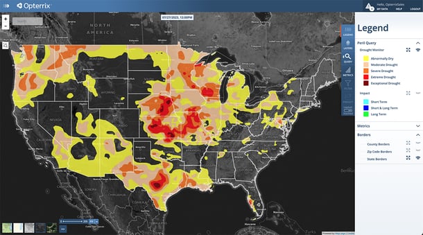 US Drought Monitor map as of July 25, 2023