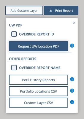 Export Report Modal for Opterrix Underwriting module