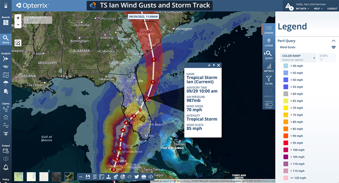 Hurricane Ian Observed Precip and Storm Track - Sept29